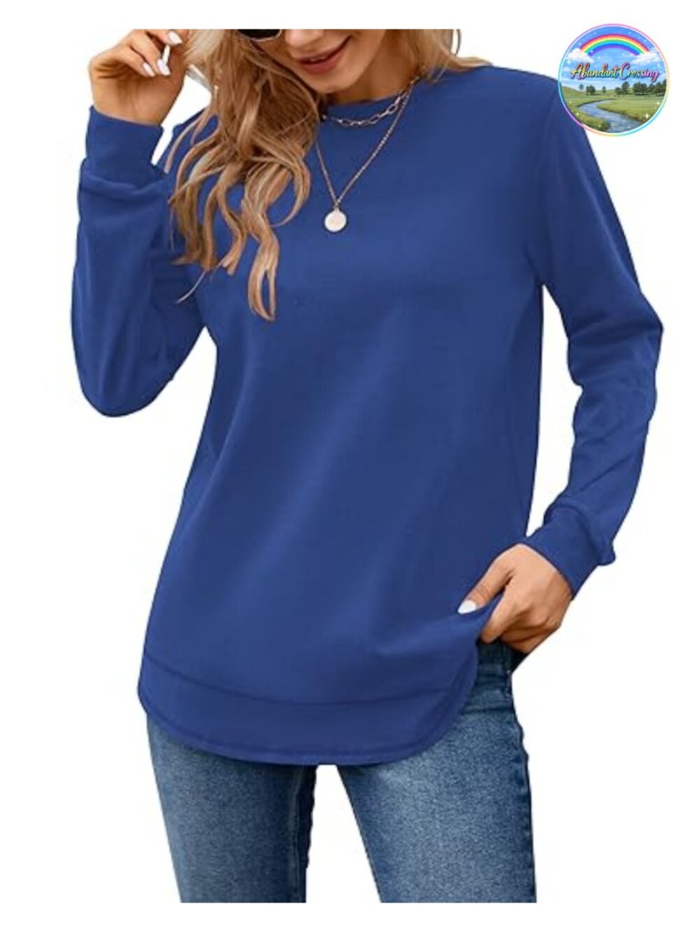 Women's Tunic Sweatshirt Crewneck Long Sleeve Pullover Top with Curved Hem